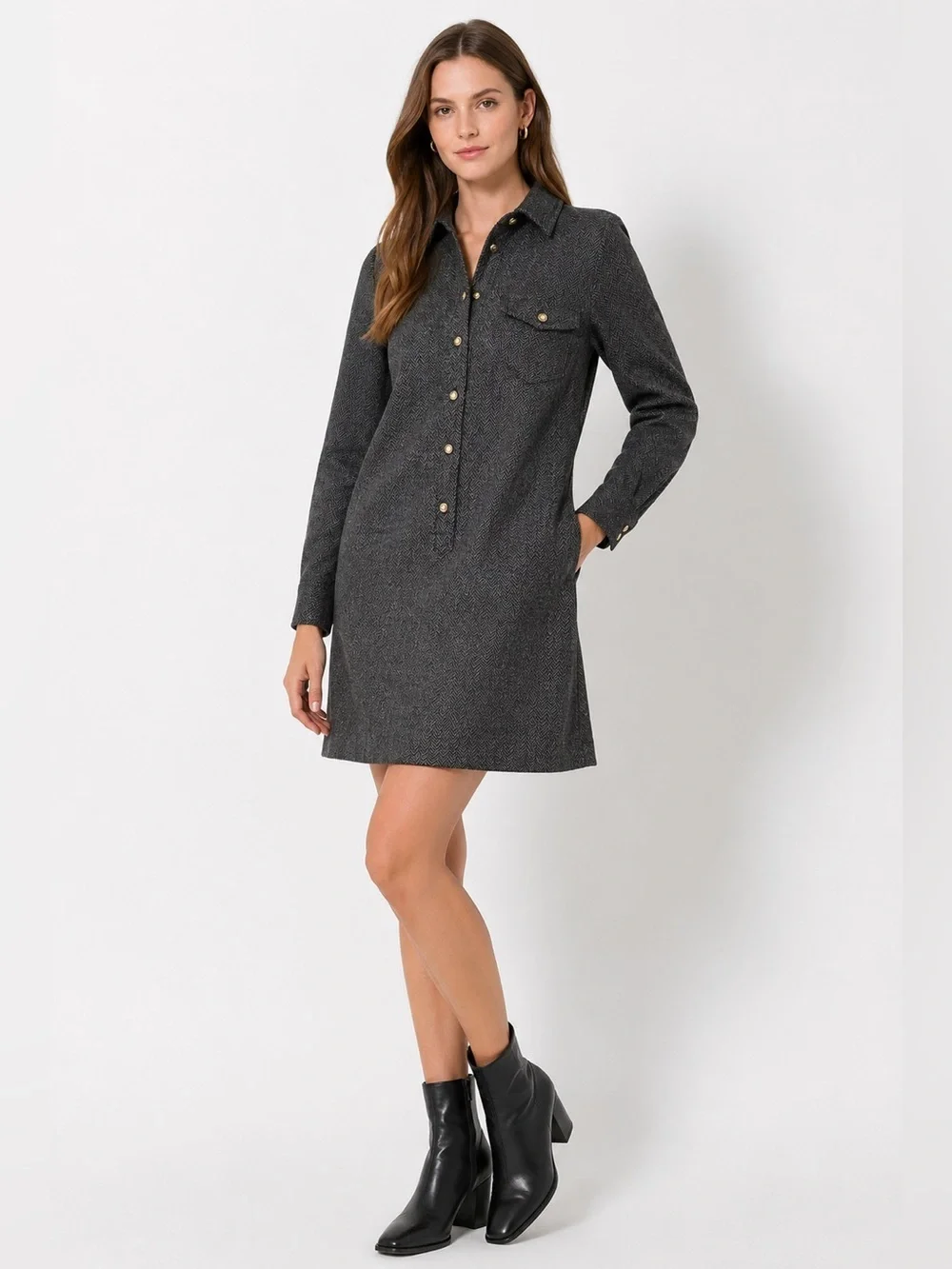 J.Crew 100% Wool Herringbone Shirt Dress NWT Size 0 Petite